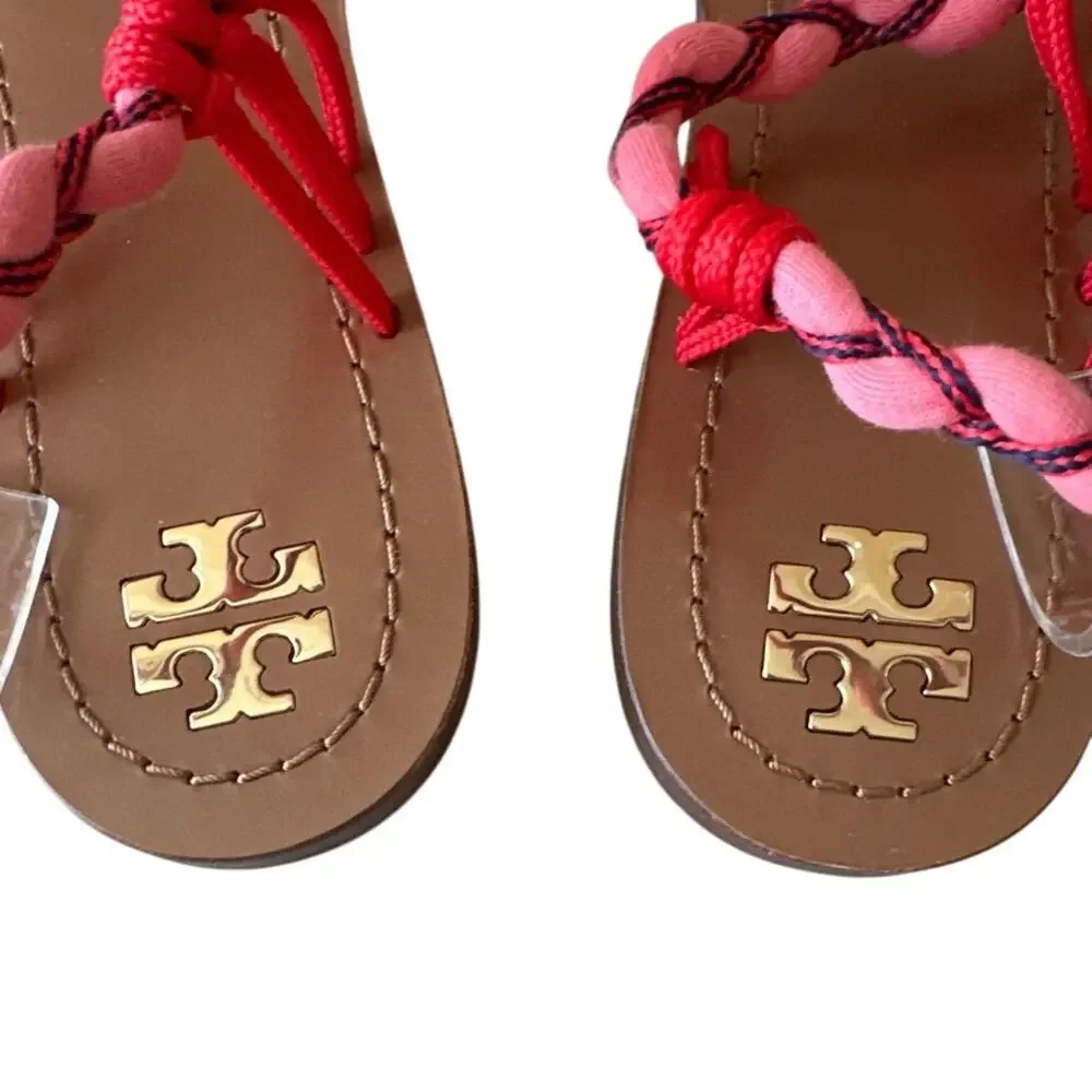 Tory Burch Paloma Sandals Pink Braided Strappy Boho Size 10.5